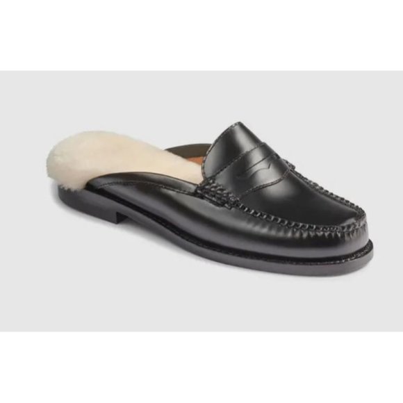 G.H. Bass Weejuns Wynn Shearling Lined Mules Size 8.5 NEW Black Leather - Picture 1 of 7